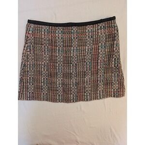 Theory 100%‎ Silk Skirt Size 4 Multicolor Tweed Mini with Leather Waistband